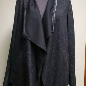 Black Asymmetrical Fly Away Faux Leather Trim CK